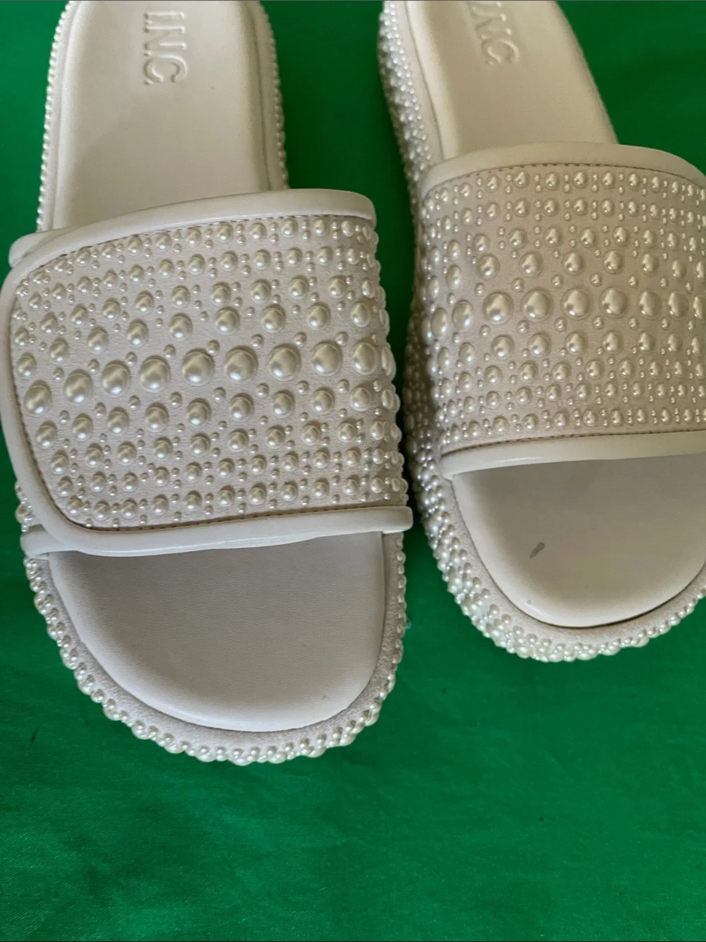 INC International Concepts Kids Pearl-Embellished Beige Slide Sandals